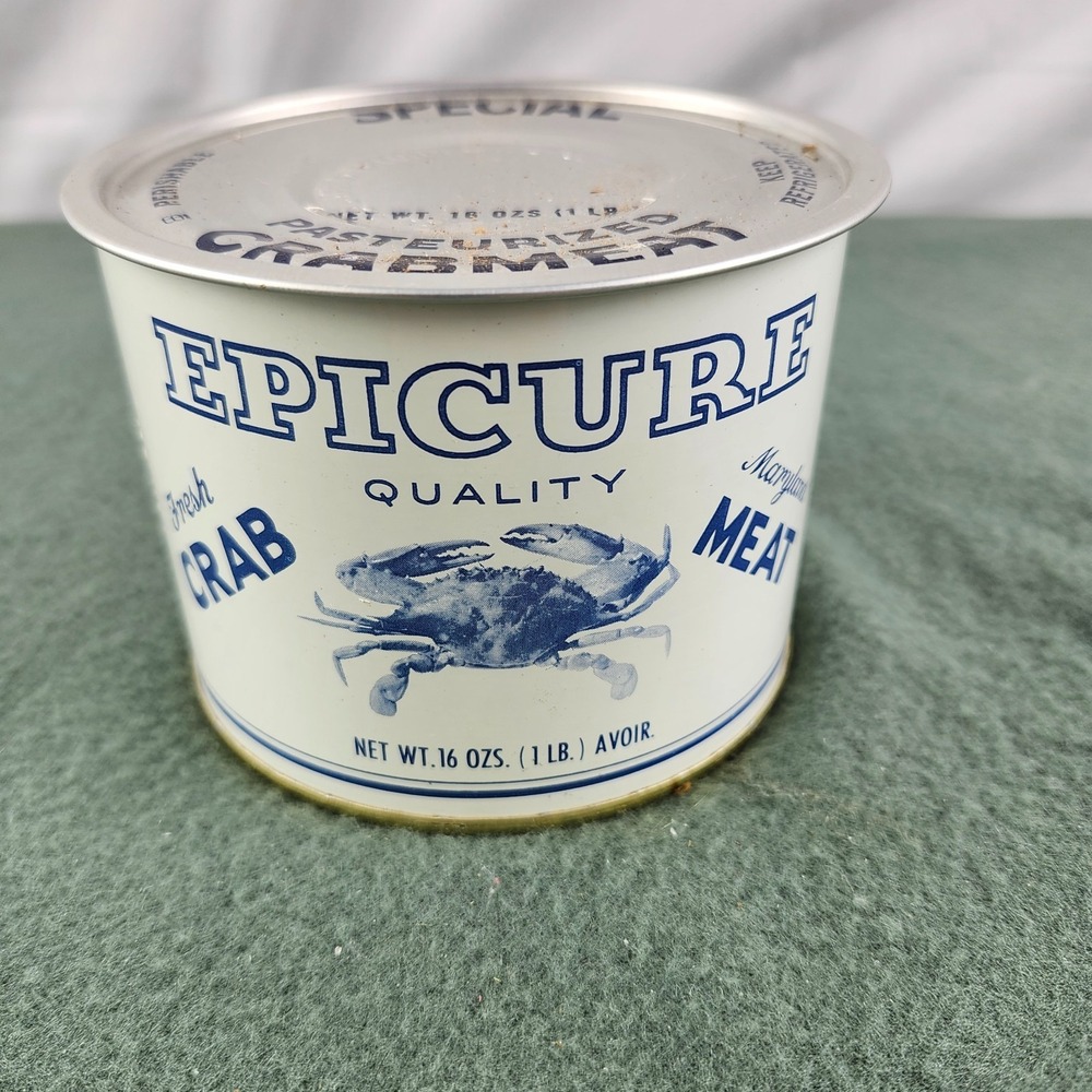 Vintage EPICURE J.M. CLAYTON CAMBRIDGE MARYLAND CRAB MEAT NOT OYSTER TIN CAN